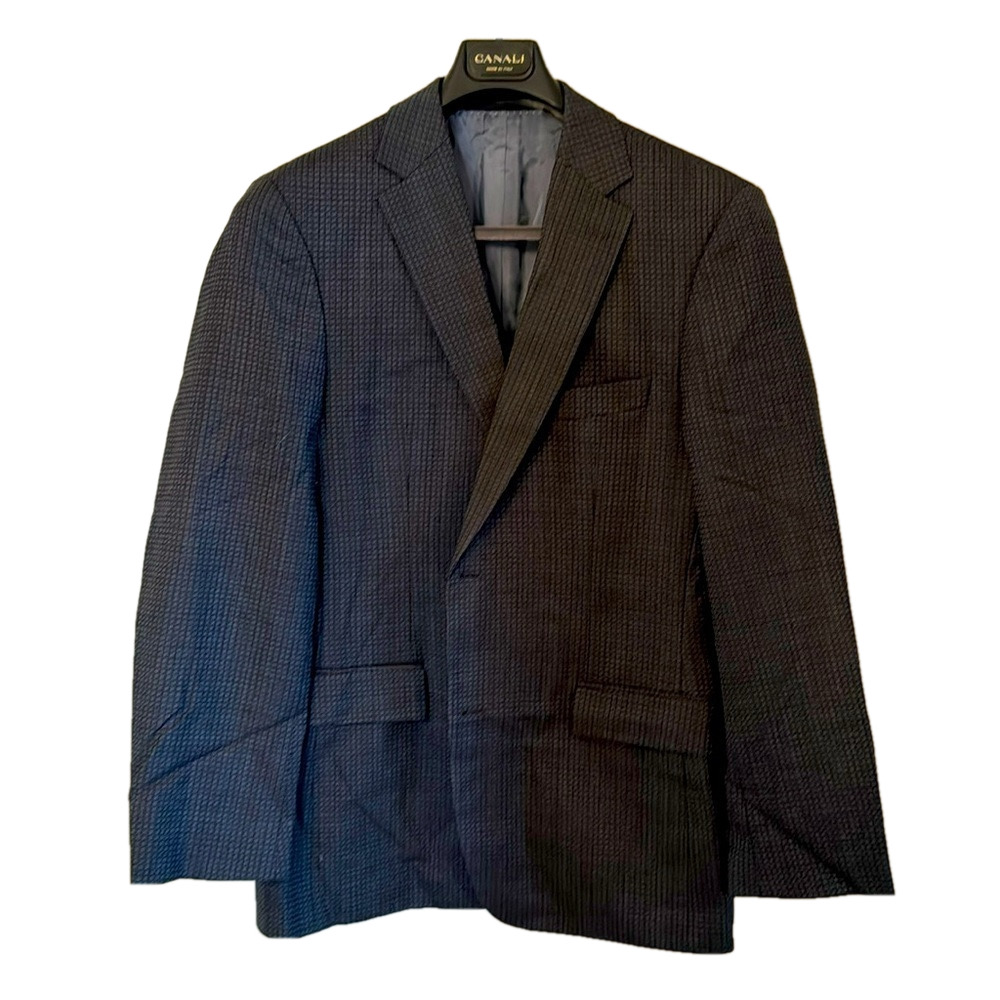 Hugo Boss patterned gray, black, and blue Blazer 100% Virgin Wool Vintage Nice